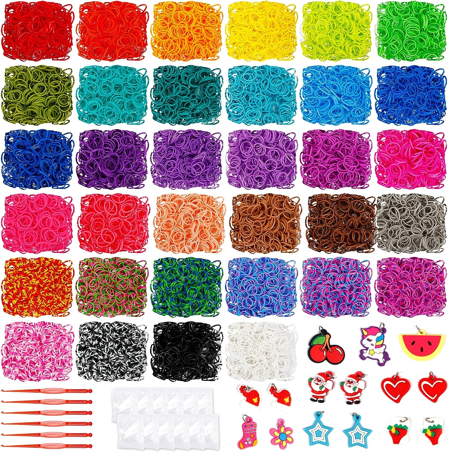 17160+ Loom Rubber Bands Refill Kit in 34 Color with 600 Clips,6 Hooks,1 Instruction, Premium Bracelet Making Kit for Kids Weaving DIY Crafting Gift