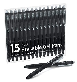 Lineon Erasable Gel Pens, 15 Pack Black Retractable Erasable Pens Clicker, Fine Point, Make Mistakes Disappear， Black ink for Writing Planner and Crossword Puzzles